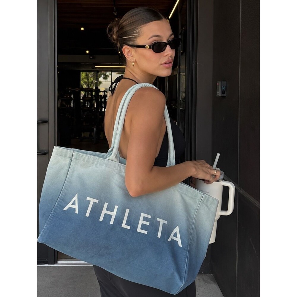 Athleta Blue White Ombre Canvas Tote Bag Athleisure Carryall Ombré